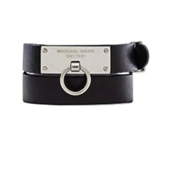 Jewelry Michael Kors Leather Wrap Bracelet In Silver Black